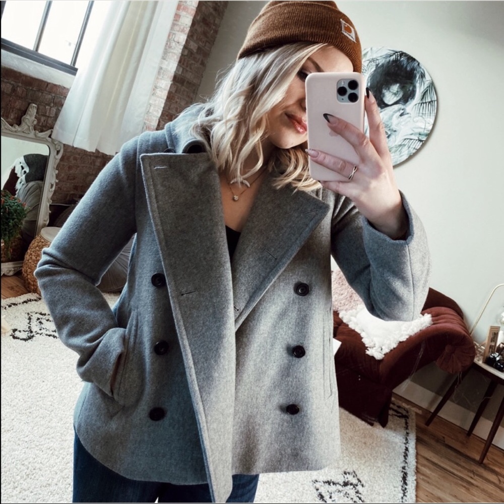 NWOT Madewell Wool Pea Coat Oversized Grey